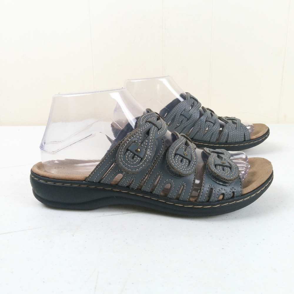 Clarks Laurieann Ruby Scalloped Twist Strap Slide Sandals Size 7 Blue Slip On